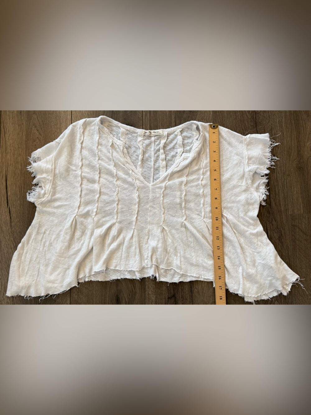 Free people We the Free Linen Cotton Top XS Boho Raw Hem V-Neck Oversized White - Picture 7 of 8